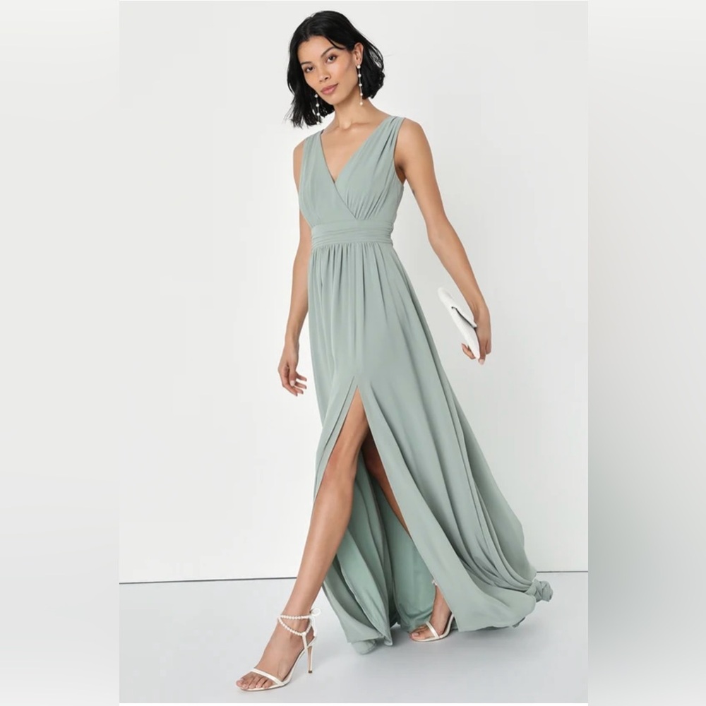 Lulus Thoughts of Hue Sage Brush Surplice Maxi Dress size xs